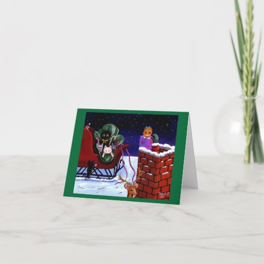 おもしろいな猫のクリスマスカードのトナカイCreationarts シーズンカード (正面)