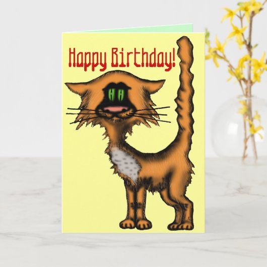 おもしろいな猫のハッピーバースデーのカード設計 カード (黄色い花)