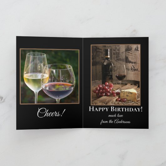 おもしろいな猫のワイングラスの誕生日の挨拶状 カード (内部)
