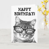 おもしろいな猫の写真が付いている挨拶状 カード (黄色い花)