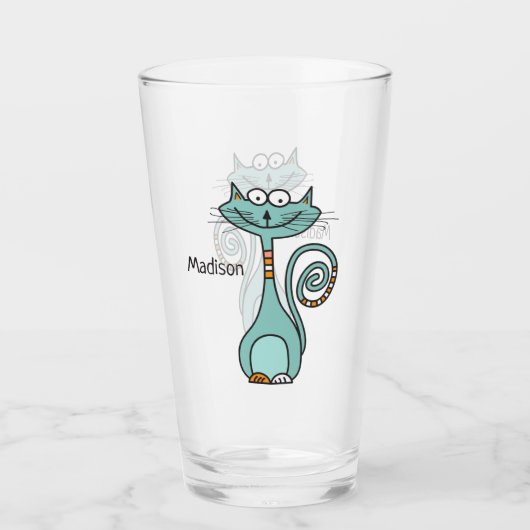 おもしろいな猫の名前をカスタムするのパイントガラス タンブラーグラス (正面)