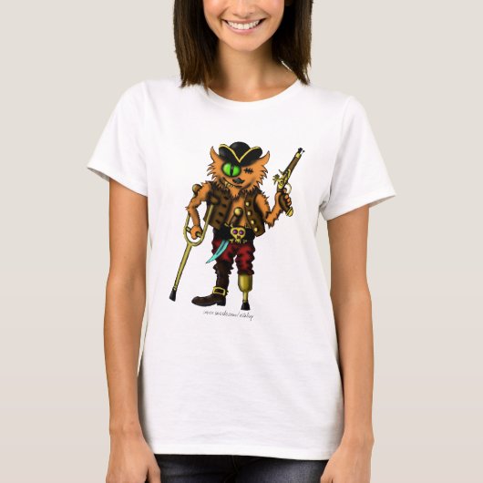 おもしろいな猫の海賊かわいいTシャツのデザイン Tシャツ (正面)