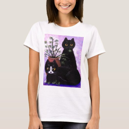 おもしろいな猫の芸術の黒のタキシードCreationarts Tシャツ (正面)