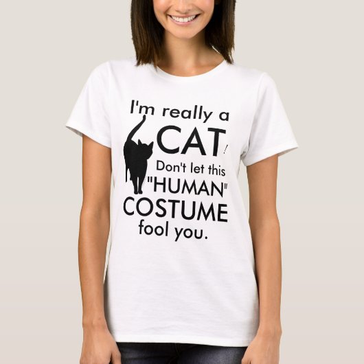 おもしろいな猫の衣裳、ハロウィンの女性 Tシャツ (正面)
