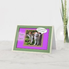 おもしろいな猫はイースターのウサギを脅します シーズンカード