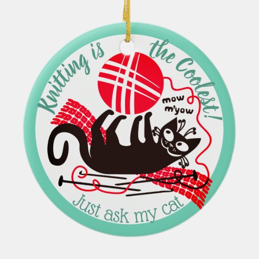 おもしろいな猫ヤーンの編み物のかぎ針編みのクリスマスのオーナメント セラミックオーナメント (裏面)