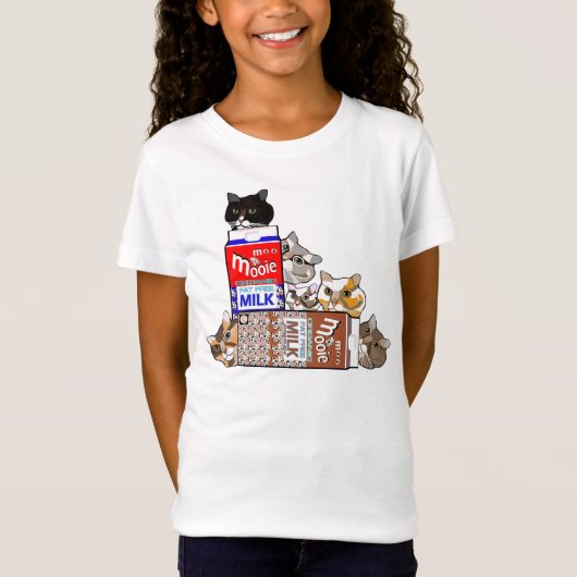 おもしろいな猫及びチョコレートミルクの子供のTシャツ Tシャツ (正面)