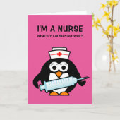 おもしろいな看護の挨拶状|のかわいいペンギンのナース カード (黄色い花)