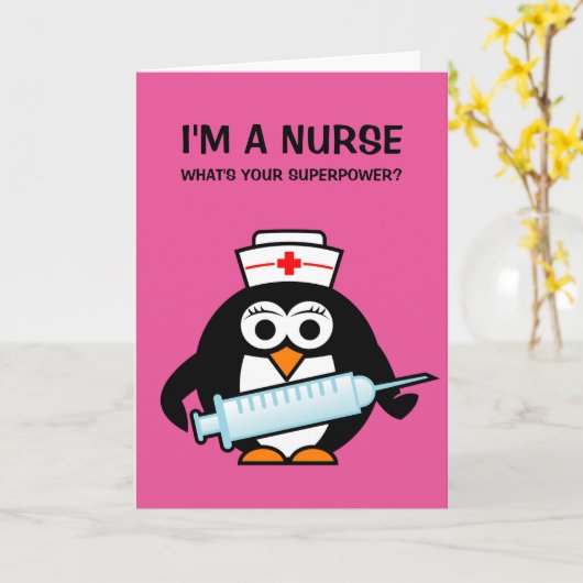 おもしろいな看護の挨拶状|のかわいいペンギンのナース カード (黄色い花)