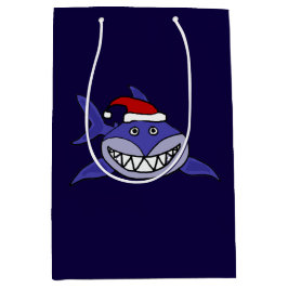 おもしろいな笑った鮫のクリスマスのギフトバッグ ミディアムペーパーバッグ