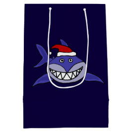 おもしろいな笑った鮫のクリスマスのギフトバッグ ミディアムペーパーバッグ