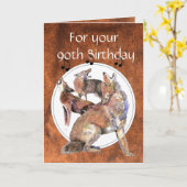 おもしろいな第90、90の誕生日の遠ぼえのコヨーテ カード (黄色い花)