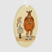 おもしろいな脂肪質の漫画の馬の女性は干し草のために働きます オーナメント (正面)