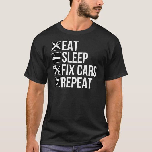 おもしろいな自動車整備士のギフト-睡眠の苦境車を食べて下さい Tシャツ (正面)