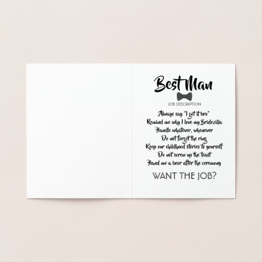 おもしろいな花婿の付添人の提案-仕事がほしいと思って下さいか。 箔カード (内部)