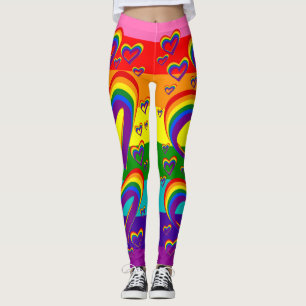 おもしろいな虹のハートパターンかわいいLGBTQゲイプライド レギンス