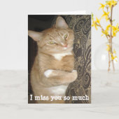 おもしろいな行方不明挨拶状猫の抱擁 カード (黄色い花)