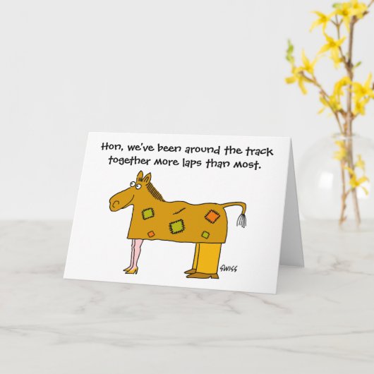 おもしろいな記念日の競馬のテーマの夫の妻 カード (黄色い花)