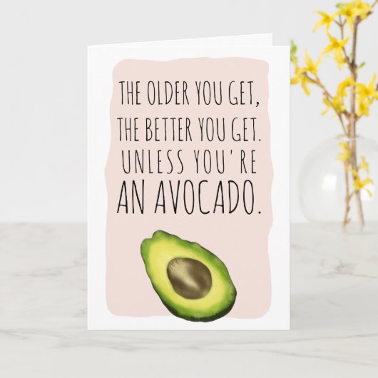 おもしろいな誕生日のアボカドの水彩画のイラストレーション カード (黄色い花)