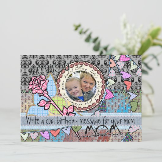 おもしろいな誕生日のテンプレートの写真カード-お母さん カード (スタンド正面)