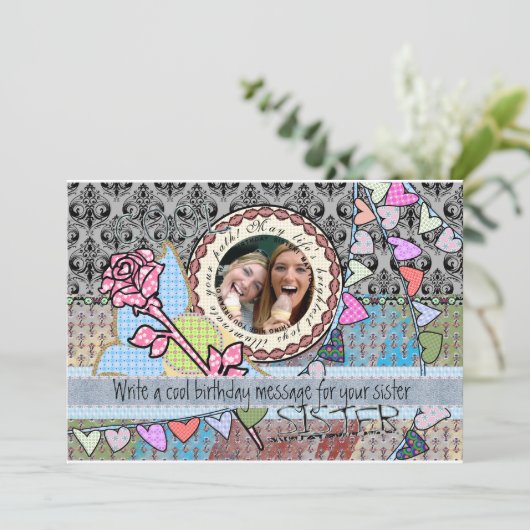 おもしろいな誕生日のテンプレートの写真カード-姉妹 カード (スタンド正面)