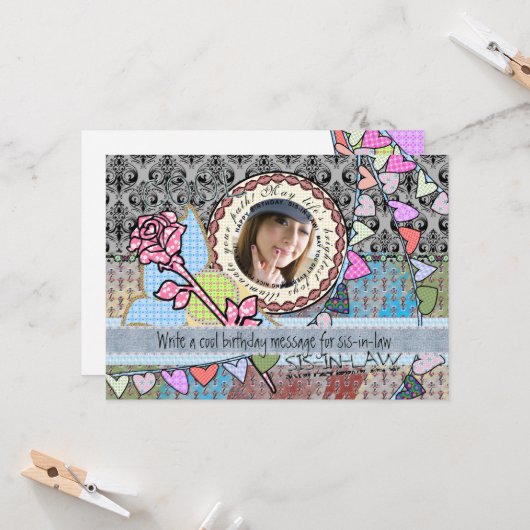 おもしろいな誕生日のテンプレートの写真カード-義理の姉妹 カード (正面/裏面インサイチュ)
