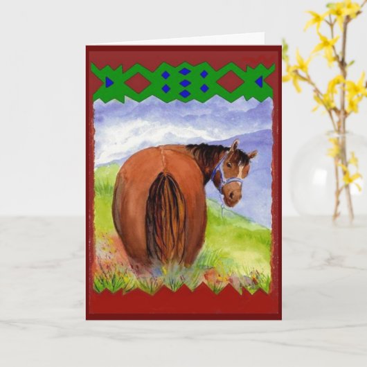 おもしろいな誕生日の願いの馬のダイエットのケーキ カード (黄色い花)