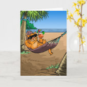 おもしろいな誕生日の願い-ハンモックのクールな猫 カード (黄色い花)