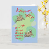 おもしろいな誕生日カード: 犬は平手で打ちます カード (黄色い花)