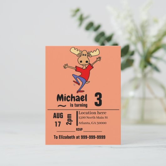 おもしろいな踊りのアメリカヘラジカの誕生会 インビテーションポストカード (スタンド正面)