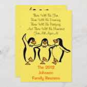 おもしろいな踊りのペンギンのお祝いの家族会 招待状 (正面/裏面)