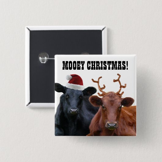 おもしろいな農場のMooeyのクリスマスはボタンを脅かします 缶バッジ (正面&裏面)