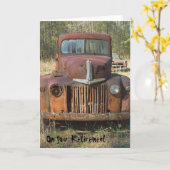 おもしろいな退職カード-錆ついた古いトラック カード (黄色い花)