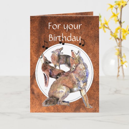 おもしろいな遠ぼえのコヨーテの誕生日 カード (黄色い花)