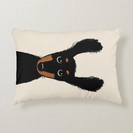 おもしろいな長い髪のダックスフント|のウインナー犬の恋人 アクセントクッション (正面)