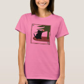 おもしろいな長袖レディースクリスマス猫のワイシャツ Tシャツ (正面)