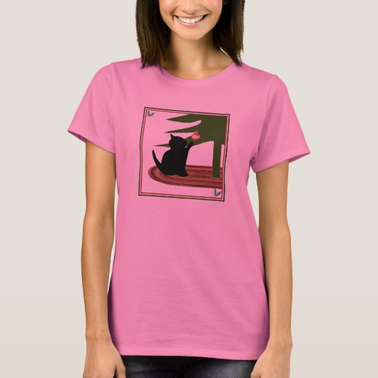 おもしろいな長袖レディースクリスマス猫のワイシャツ Tシャツ (正面)