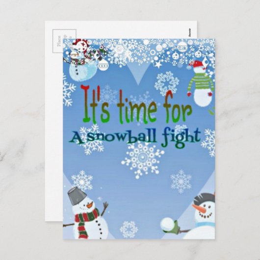 おもしろいな雪だるまの雪玉の戦いのクリスマスのギフト シーズンポストカード (正面/裏面)