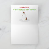 おもしろいな雪だるまは健康なクリスマスカードを得ます シーズンカード (内部)