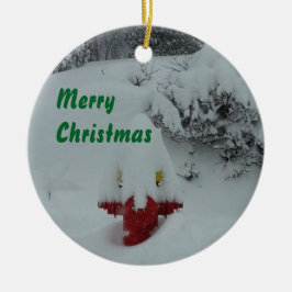 おもしろいな雪で覆われた消火栓 セラミックオーナメント