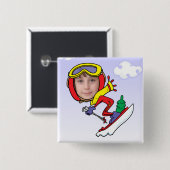 おもしろいな雪のスキーヤーの写真の顔のテンプレート 缶バッジ (正面&裏面)