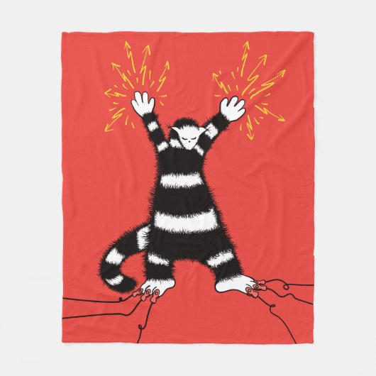 おもしろいな電気猫のキャラクターの高圧 フリースブランケット (正面)