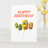 おもしろいな顔のバースデー・カード カード (黄色い花)