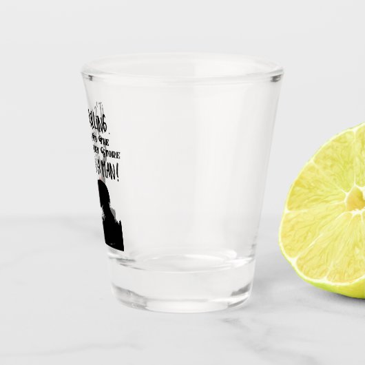 おもしろいな食料雑貨品店の狩りの人の引用文の木びき台のシカ ショットグラス (右)