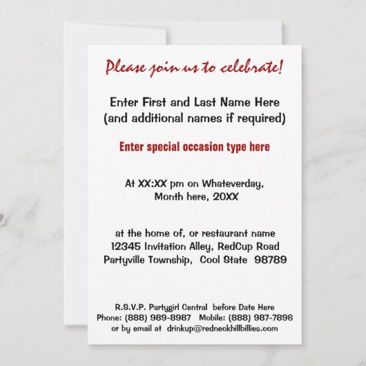 おもしろいな飲む空のコップの酒宴のパーティー 招待状 (裏面)