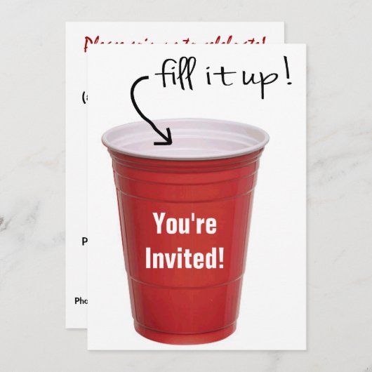 おもしろいな飲む空のコップの酒宴のパーティー 招待状 (正面/裏面)