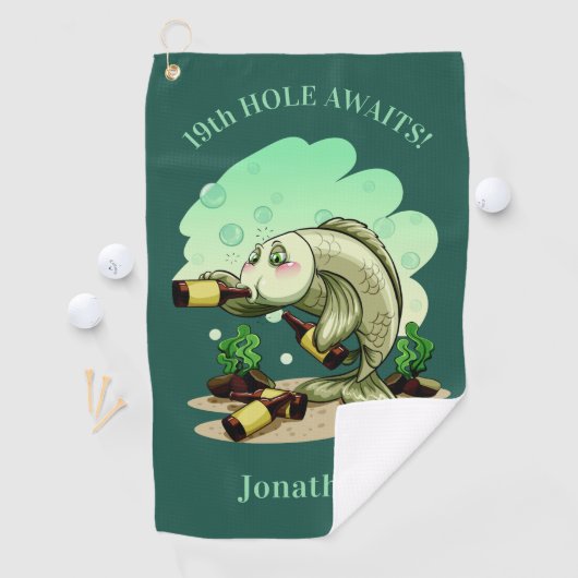 おもしろいな飲む魚カスタムな文字及び色のゴルフタオル ゴルフタオル (インサイチュ)
