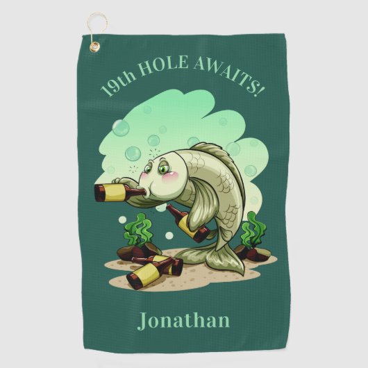 おもしろいな飲む魚カスタムな文字及び色のゴルフタオル ゴルフタオル (正面)