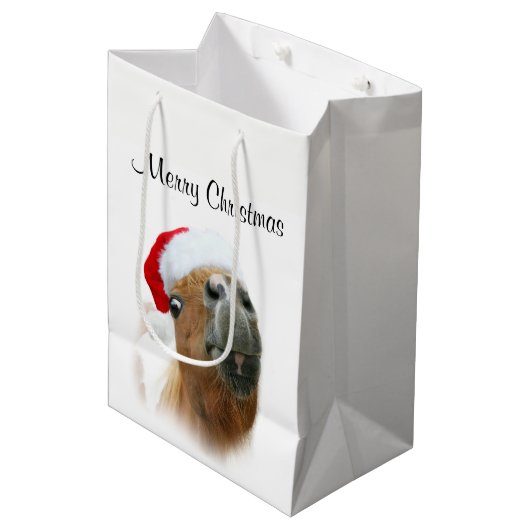 おもしろいな馬のクリスマス ミディアムペーパーバッグ (正面アングル)