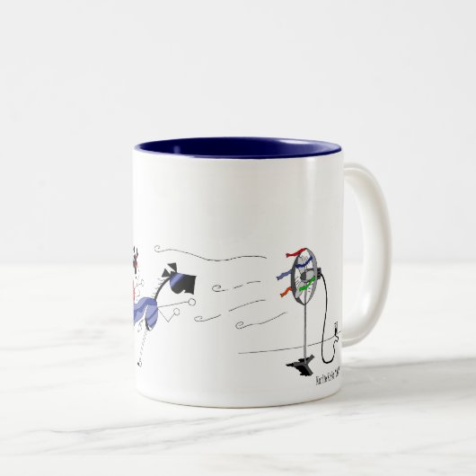 おもしろいな馬のスーパーヒーローの漫画 ツートーンマグカップ (正面右)